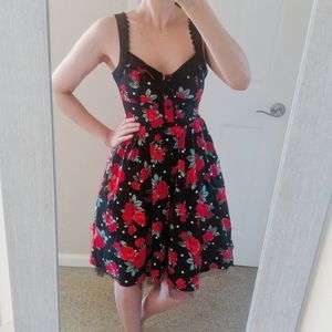 HOT TOPIC Red Floral Swing Dress XS